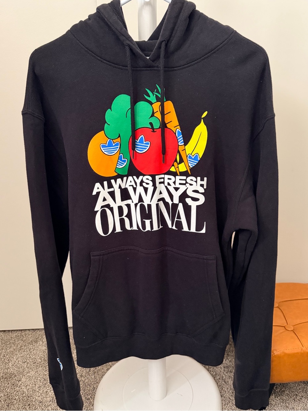 adidas Originals Black Hoodie with Colorful Fruit Graphic